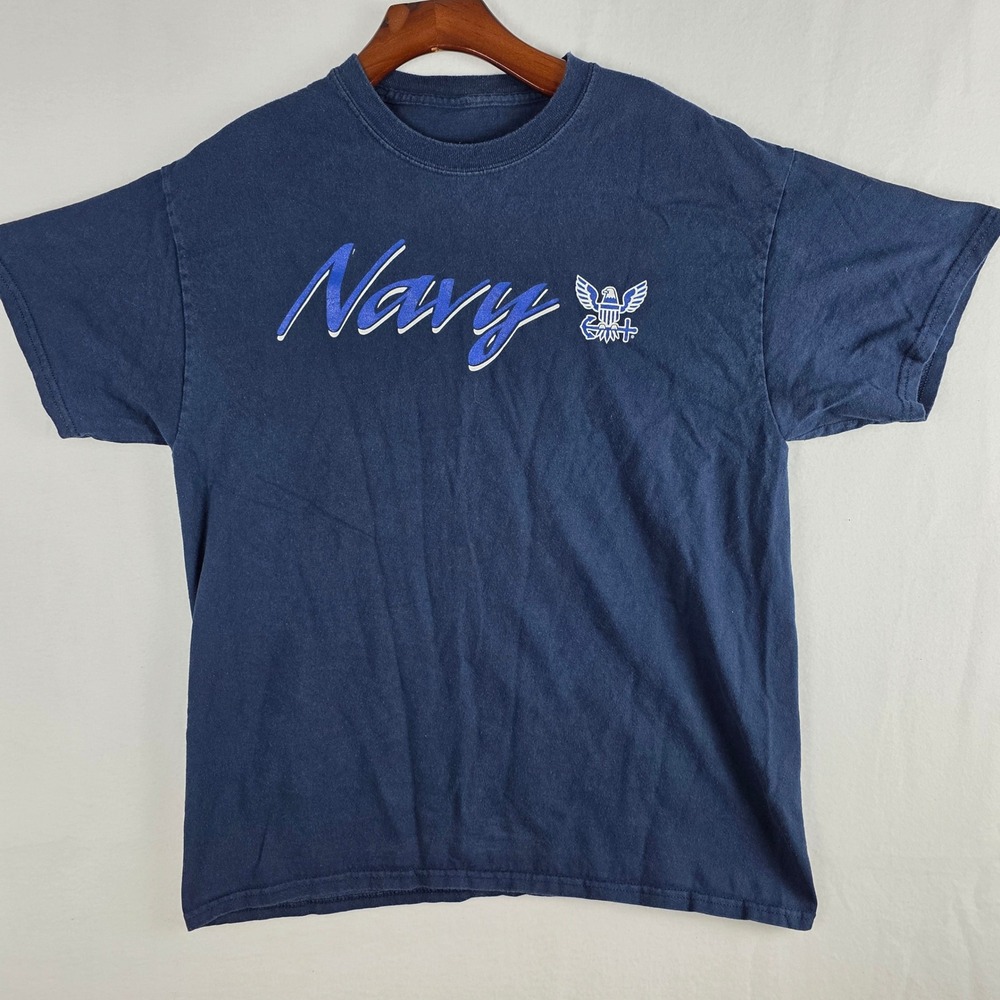 US Navy Graphic T-Shirt Mens XL Blue Short Sleeve Military Eagle Crest Tee